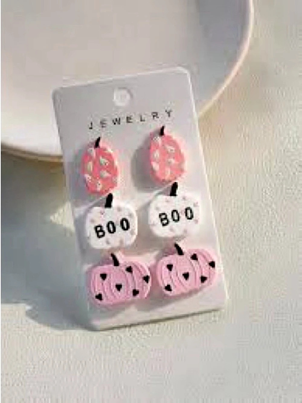 3-Pair Pink & White Halloween Earrings NWT